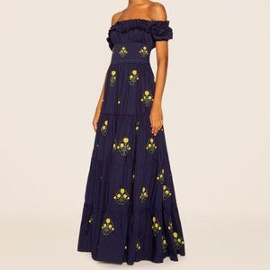 RARE Agua by Agua Bendita Azucar Off-The-Shoulder Embroidered Maxi Dress NWT